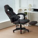 כיסא גיימינג כולל כרית עיסוי חשמלית והדום נפתח לרגליים Tesla דגם 7006 צבע שחור שילוב אדום