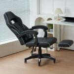 כיסא גיימינג כולל כרית עיסוי חשמלית והדום נפתח לרגליים Tesla דגם 7006 צבע שחור שילוב לבן