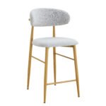 כיסא בר מרופד בצבע חול בשילוב רגליים דמוי עץ אלון דגם 6108