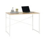 שולחן כתיבה מעוצב דגם 1202 בצבע עץ עם רגליים בצבע לבן