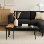 זוג שולחנות קפה יוקרתיים לסלון בצבע שחור ואלון דגם 5010