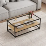 שולחן קפה לסלון דגם 5005 בצבע עץ שילוב זכוכית