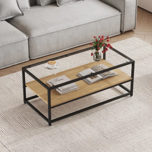 שולחן קפה לסלון דגם 5005 בצבע עץ שילוב זכוכית