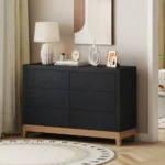 שידת אחסון 6 מגירות דגם 5047 בצבע שחור שילוב רגלים בצבץ עץ אלון