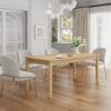 שולחן אוכל מלבני דגם 808 בגימור עץ אלון – פלטת MDF בציפוי מלמין, רגלי עץ אמיתי ליציבות ונראות טבעית. מושלם ל־6–8 סועדים, עמיד ונוח לשימוש יומיומי.