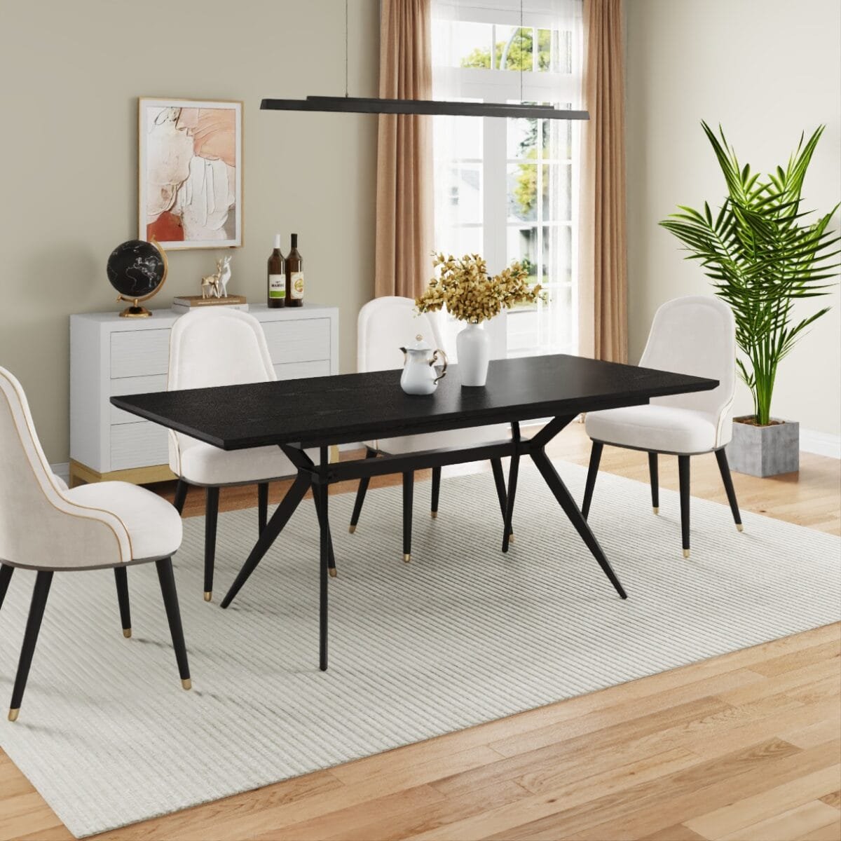 שולחן אוכל מלבני נפתח דגם 807 בצבע שחור – MDF חזק, מנגנון פתיחה קל מ־160 ל־200 ס"מ, רגלי מתכת יציבות עם שילוב עץ. אידיאלי לאירוח ולבית.