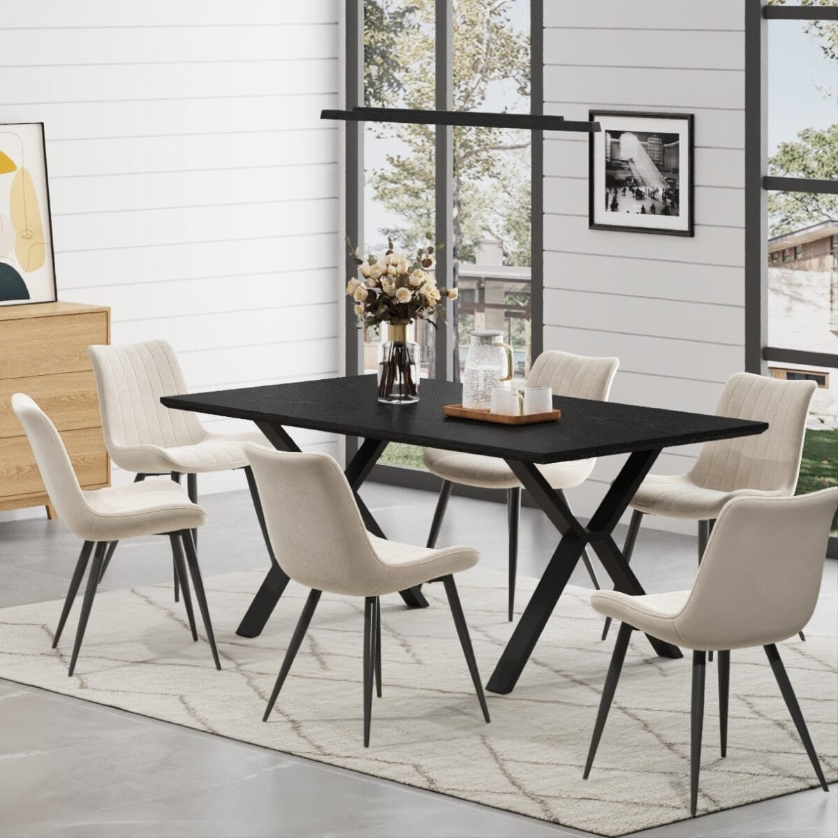 שולחן אוכל מלבני דגם 806 בצבע שחור – עשוי MDF חזק בציפוי מלמין ורגלי מתכת יציבות. עיצוב מודרני, איכותי ועמיד לשימוש יומיומי ולאירוח.