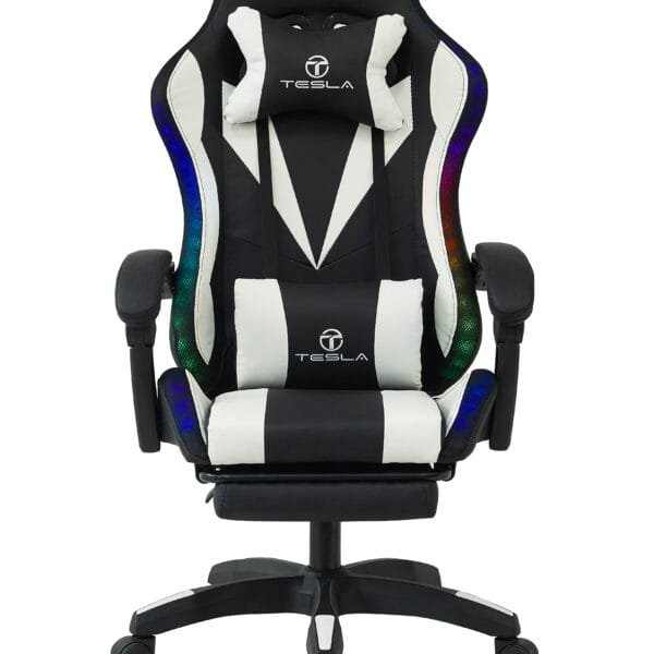 כיסא גיימינג כולל תאורת LED כרית עיסוי והדום נפתח Tesla דגם 7031 לבן