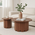 זוג שולחנות קפה עגולים דגם 5015 בצבע עץ אגוז