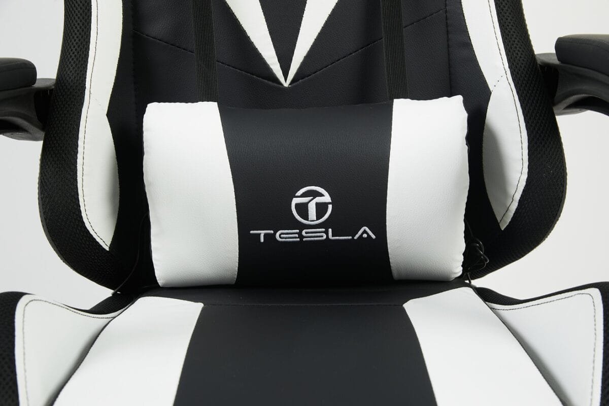 ⁦כיסא גיימינג כולל תאורת LED כרית עיסוי והדום נפתח Tesla דגם 7031 לבן⁩ – תמונה ⁦6⁩