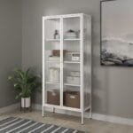 יחידת מדפים ממתכת בשילוב דלתות זכוכית דגם 205 בצבע לבן