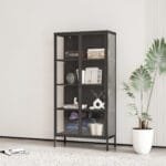 יחידת מדפים ממתכת בשילוב דלתות זכוכית דגם 209 בצבע שחור