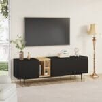 מזנון טלוויזיה יוקרתי לסלון דגם 4083 באורך 180 ס"מ צבע שחור שילוב אלון