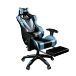 כסא גיימינג הכולל כרית עיסוי חשמלית, ידיות מתכווננות והדום נפתח לרגליים דגם 7051 Tesla- כחול בשילוב שחור