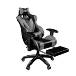 כסא גיימינג כולל כרית עיסוי חשמלית, ידיות מתכווננות והדום לרגליים דגם 7051 Tesla- אפור בשילוב שחור