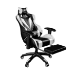 כסא גיימינג הכולל כרית עיסוי חשמלית, ידיות מתכווננות והדום נפתח לרגליים דגם 7051 Tesla- לבן בשילוב שחור