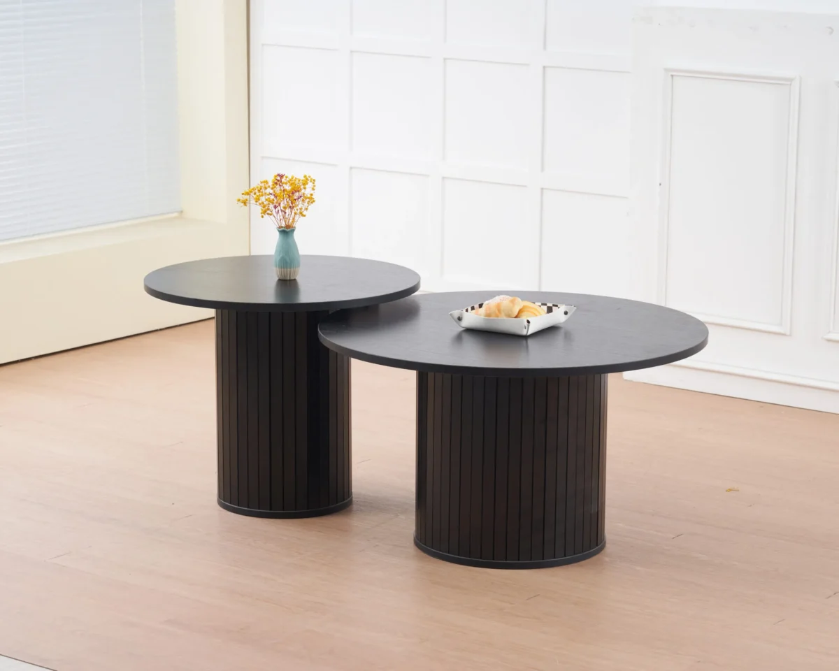 ⁦זוג שולחנות סלון עגולים בצבע שחור דגם 502122⁩ – תמונה ⁦4⁩