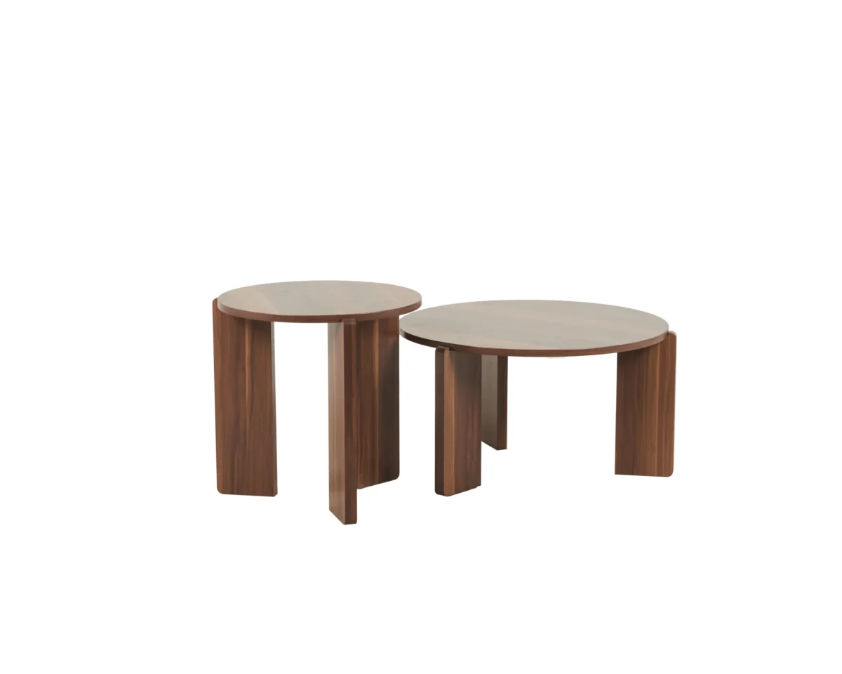 ⁦זוג שולחנות קפה עגולים דגם 5023 בצבע עץ אגוז⁩ – תמונה ⁦2⁩