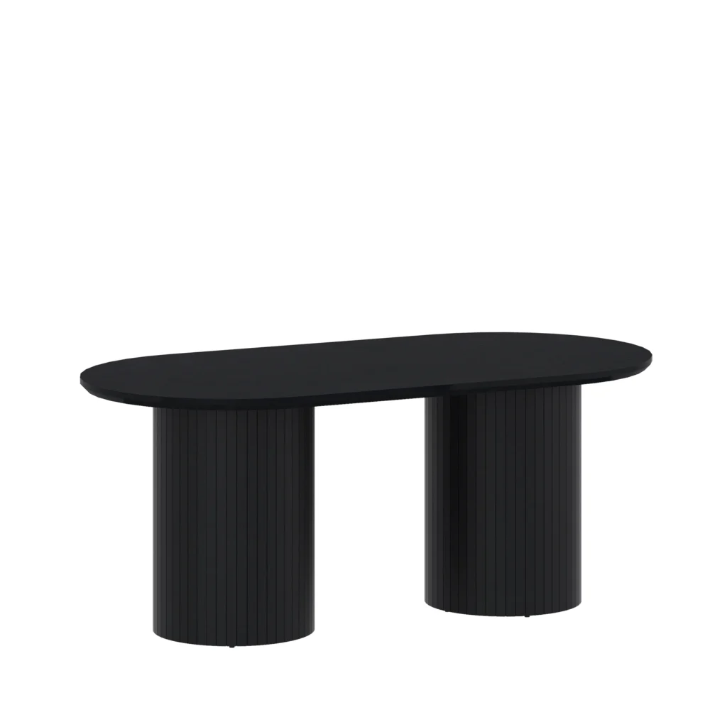 שולחן פינת אוכל אובלי דגם 816 בצבע שחור, בגודל 180×90 ס״מ, יציב במיוחד עם רגליים עגולות רחבות, הרכבה קלה ואיכות גבוהה במחיר משתלם.