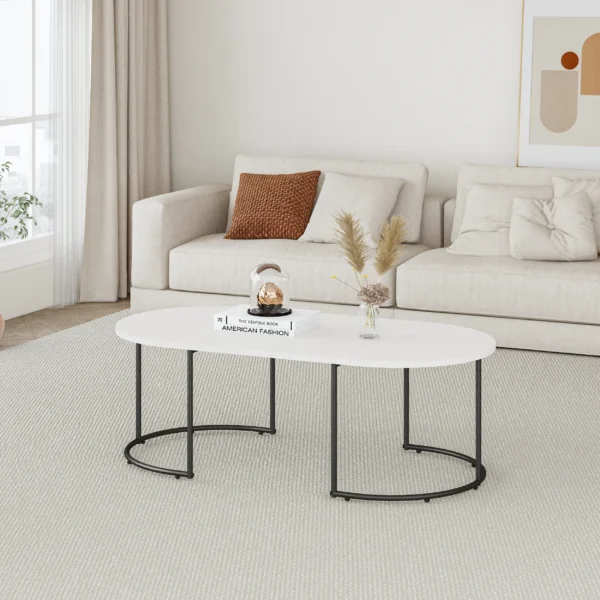 שולחן סלון אובלי בצבע לבן דגם 5009