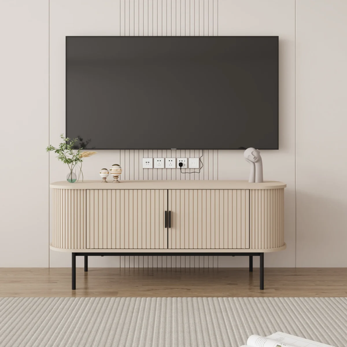 ⁦מזנון טלוויזיה מעוצב לסלון דגם 4078 באורך 120 ס"מ צבע קרם - סהרה⁩ – תמונה ⁦2⁩