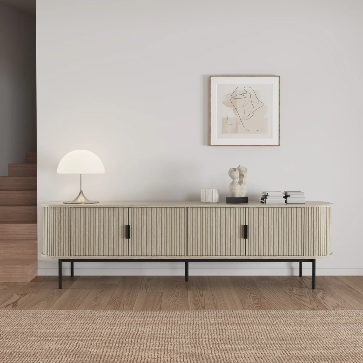 ⁦מזנון טלוויזיה יוקרתי לסלון דגם 4080 באורך 180 ס"מ בגימור טרוונטין⁩ – תמונה ⁦2⁩