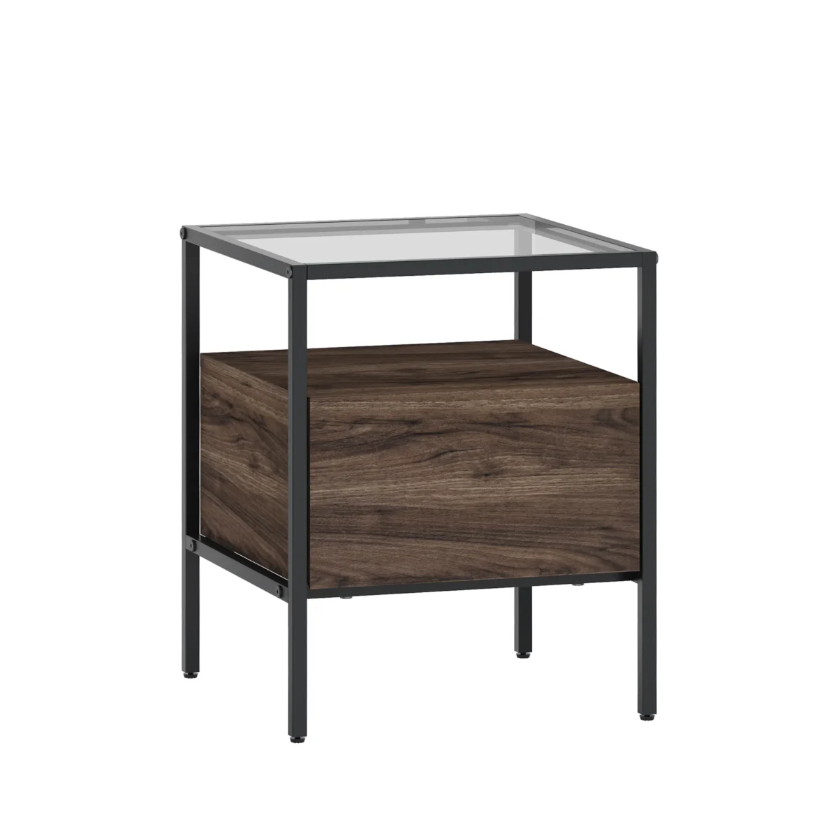 ⁦שידת לילה מעוצבת לצד המיטה בצבע אגוז בשילוב זכוכית דגם 3284⁩ – תמונה ⁦3⁩