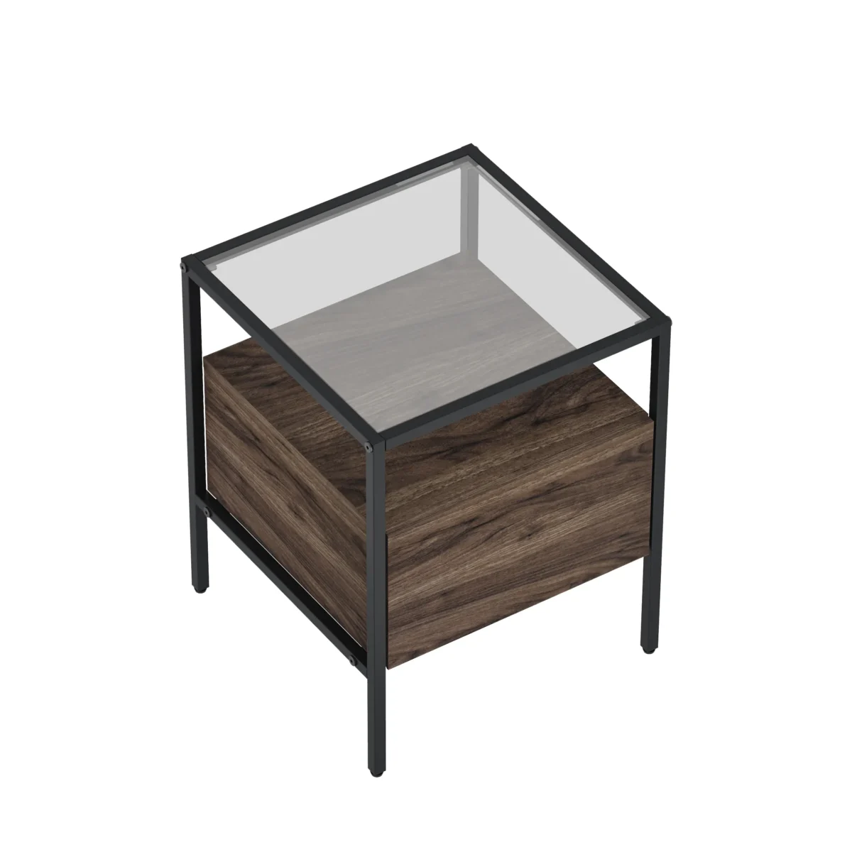 ⁦שידת לילה מעוצבת לצד המיטה בצבע אגוז בשילוב זכוכית דגם 3284⁩ – תמונה ⁦8⁩