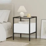 שידת לילה מעוצבת לצד המיטה בצבע לבן בשילוב זכוכית דגם 3284