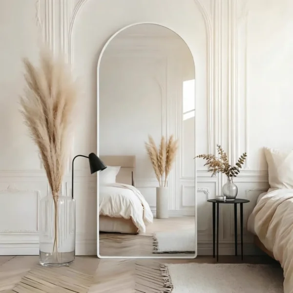 מראת גוף חצי אובלית עומדת/נתלת בצבע לבן דגם 9007