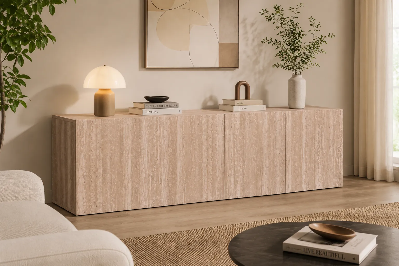 render 01מזנון טלווזיה יוקרתי BOX אורך 180 סמ דגם 5239 בגימור טרוורטין מזנון טלווזיה יוקרתי BOX אורך 180 ס"מ דגם 5239 בגימור טרוורטין – תמונה 1