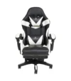 כיסא גיימינג Tesla דגם 7038 בצבע לבן ושחור - מבט קדמי עם כרית תמיכה לצוואר ולגב ומשענות יד