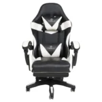 כיסא גיימינג Tesla דגם 7038 בצבע לבן ושחור - מבט קדמי עם כרית תמיכה לצוואר ולגב ומשענות יד