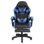 כיסא גיימינג Tesla שחור-כחול דגם 7038 עם כריות תמיכה לצוואר ולגב והדום רגליים נפתח, תמונת מוצר מבט חזיתי
