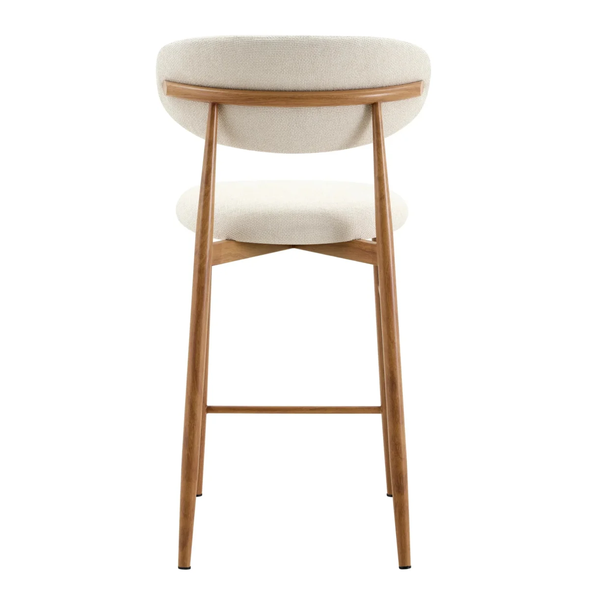 כיסא בר בריפוד דמוי עור דגם 6238 בצבע קרם עם רגליים בגוון אלון - מבט מהגב