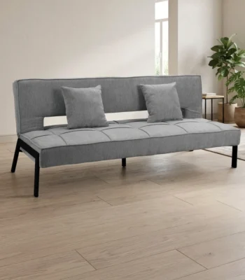 ספה נפתחת למיטה עם מסגרת מתכת דגם 515 בגוון אפור כהה – מוצגת בסלון